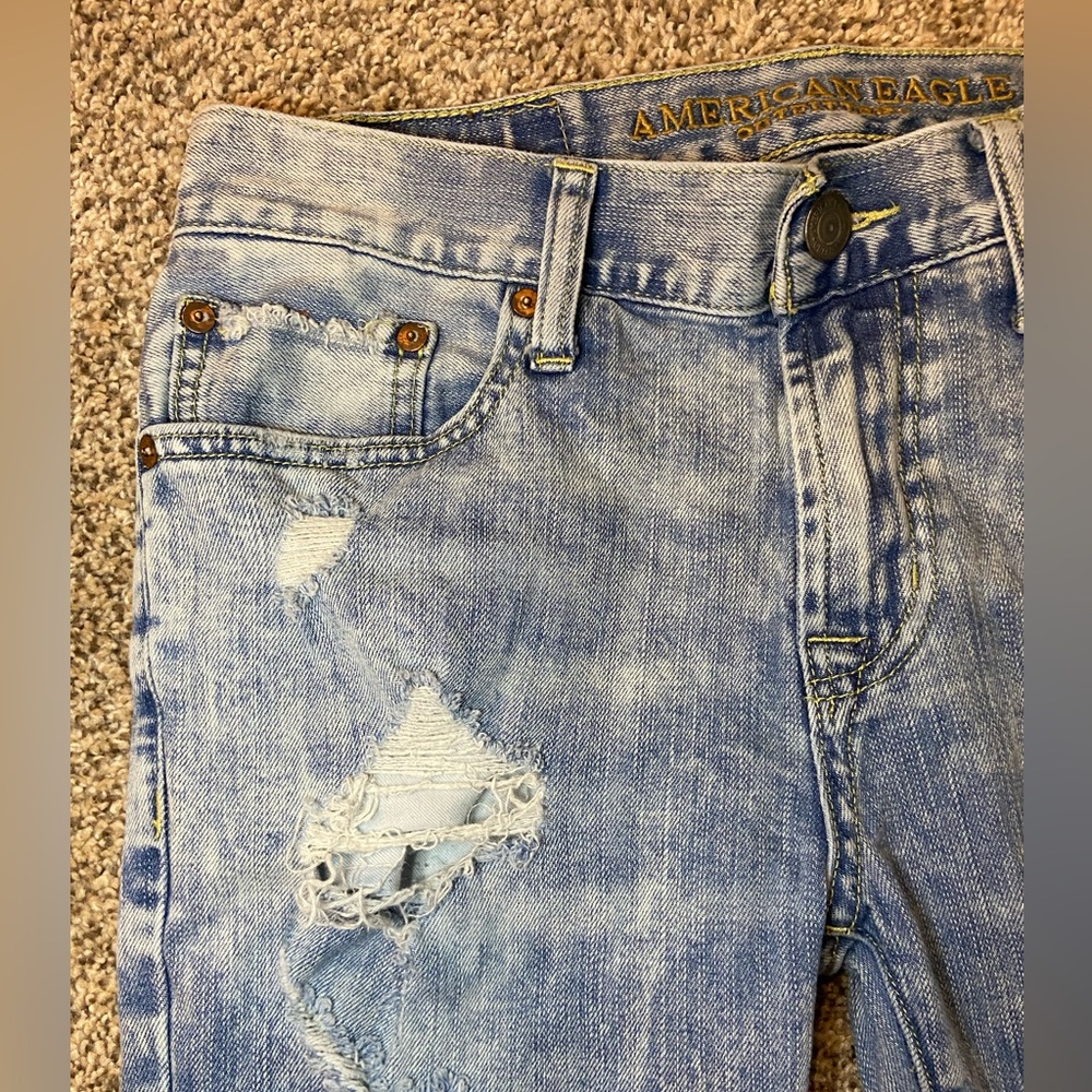 American Eagle skinny distressed jean size 30x30 raw edge light stone wash - Picture 3 of 8
